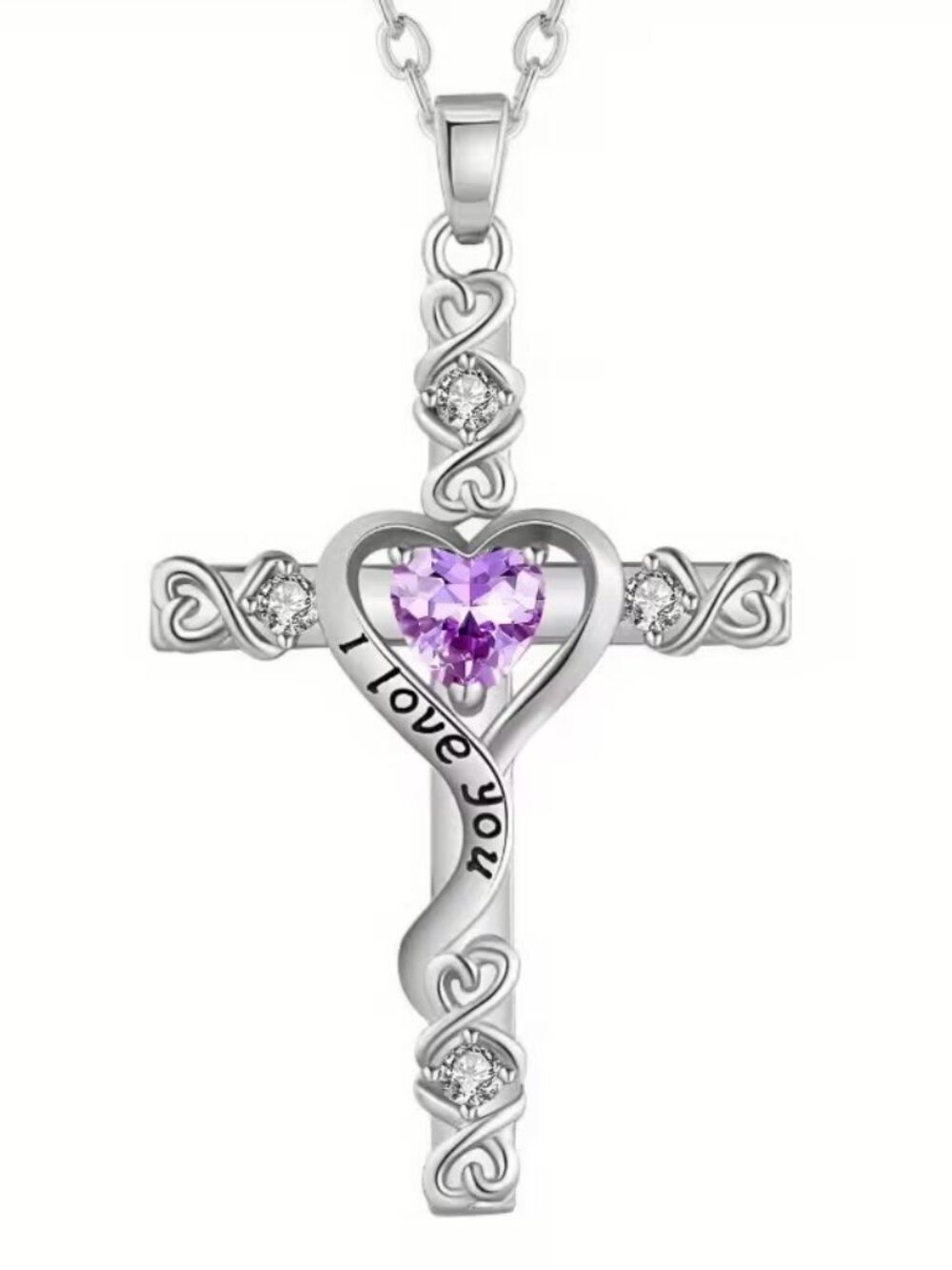 Cross Necklace with Purple Stone - New